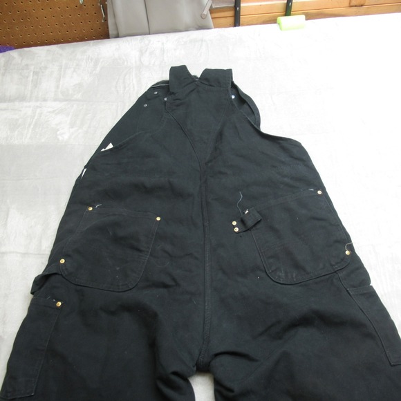 Carhartt Bib Overall Mens 42x33 Black Canvas Duck Bib Quilt Lined Work USA R02 - Picture 9 of 16